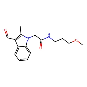 2-(3-formyl-2-methyl-1H-indol-1-yl)-N-(3-methoxypropyl)acetamide structure