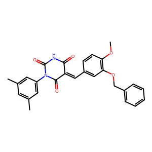 (5E)-1-(3,5-dimethylphenyl)-5-[(4-methoxy-3-phenylmethoxyphenyl)methylidene]-1,3-diazinane-2,4,6-trione structure