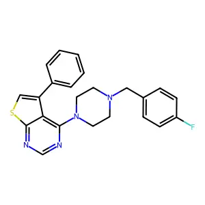 4-[4-[(4-Fluorophenyl)methyl]piperazin-1-yl]-5-phenylthieno[2,3-d]pyrimidine structure