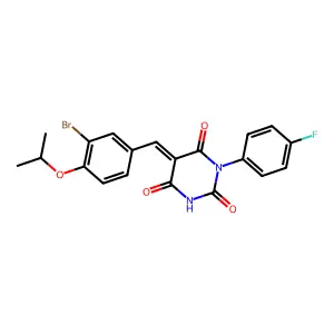 (5E)-5-[(3-bromo-4-propan-2-yloxyphenyl)methylidene]-1-(4-fluorophenyl)-1,3-diazinane-2,4,6-trione structure