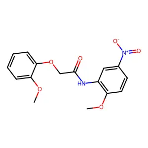 N-(2-methoxy-5-nitrophenyl)-2-(2-methoxyphenoxy)acetamide structure