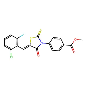 (E)-methyl 4-(5-(2-chloro-6-fluorobenzylidene)-4-oxo-2-thioxothiazolidin-3-yl)benzoate structure