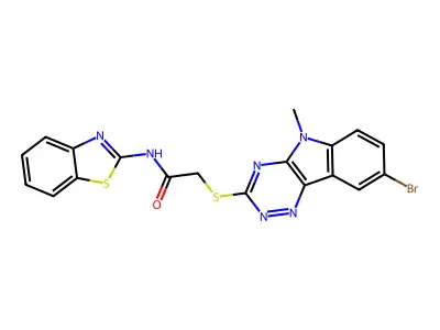 N-(1,3-benzothiazol-2-yl)-2-[(8-bromo-5-methyl-[1,2,4]triazino[5,6-b]indol-3-yl)sulfanyl]acetamide structure