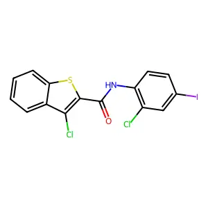 3-chloro-N-(2-chloro-4-iodophenyl)-1-benzothiophene-2-carboxamide structure