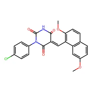(5E)-1-(4-chlorophenyl)-5-[(2,7-dimethoxynaphthalen-1-yl)methylidene]-1,3-diazinane-2,4,6-trione structure