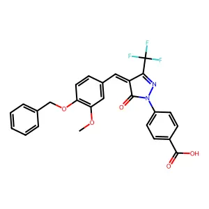 4-[(4Z)-4-[4-(benzyloxy)-3-methoxybenzylidene]-5-oxo-3-(trifluoromethyl)-4,5-dihydro-1H-pyrazol-1-yl]benzoic acid structure