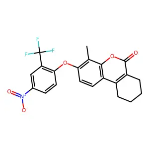 4-methyl-3-[4-nitro-2-(trifluoromethyl)phenoxy]-7,8,9,10-tetrahydrobenzo[c]chromen-6-one structure