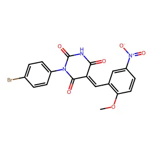 (5E)-1-(4-bromophenyl)-5-(2-methoxy-5-nitrobenzylidene)pyrimidine-2,4,6(1H,3H,5H)-trione structure
