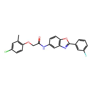 2-(4-chloro-2-methylphenoxy)-N-[2-(3-fluorophenyl)-1,3-benzoxazol-5-yl]acetamide structure