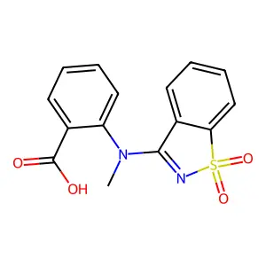 2-[(1,1-Dioxo-1,2-benzothiazol-3-yl)-methylamino]benzoic acid structure