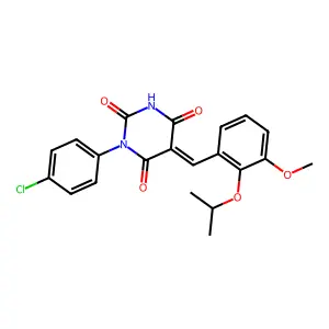 (5E)-1-(4-chlorophenyl)-5-[(3-methoxy-2-propan-2-yloxyphenyl)methylidene]-1,3-diazinane-2,4,6-trione structure