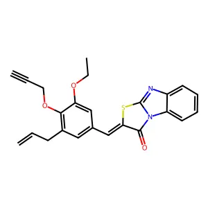 (2Z)-2-[(3-ethoxy-5-prop-2-enyl-4-prop-2-ynoxyphenyl)methylidene]-[1,3]thiazolo[3,2-a]benzimidazol-1-one structure