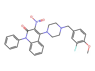 4-(4-(3-fluoro-4-methoxybenzyl)piperazin-1-yl)-3-nitro-1-phenylquinolin-2(1H)-one structure