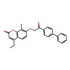 7-[2-(biphenyl-4-yl)-2-oxoethoxy]-4-ethyl-8-methyl-2H-chromen-2-one structure