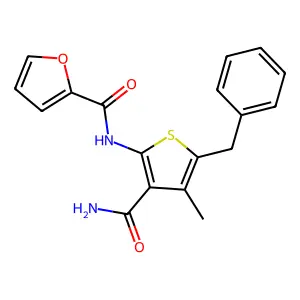 N-(5-benzyl-3-carbamoyl-4-methylthiophen-2-yl)furan-2-carboxamide structure
