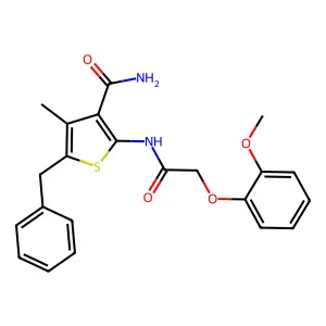5-Benzyl-2-{[(2-methoxyphenoxy)acetyl]amino}-4-methyl-3-thiophenecarboxamide structure