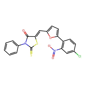 (5E)-5-[[5-(4-chloro-2-nitrophenyl)furan-2-yl]methylidene]-3-phenyl-2-sulfanylidene-1,3-thiazolidin-4-one structure