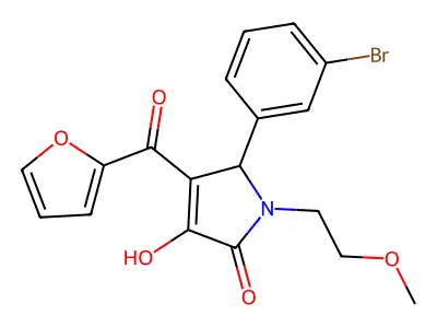 (4E)-5-(3-bromophenyl)-4-[furan-2-yl(hydroxy)methylidene]-1-(2-methoxyethyl)pyrrolidine-2,3-dione structure