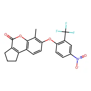 6-methyl-7-[4-nitro-2-(trifluoromethyl)phenoxy]-2,3-dihydro-1H-cyclopenta[c]chromen-4-one structure