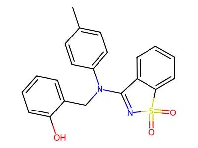 3-((2-Hydroxybenzyl)(p-tolyl)amino)benzo[d]isothiazole 1,1-dioxide structure