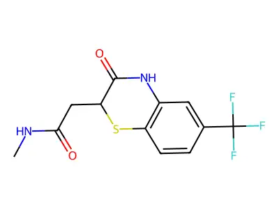 N-methyl-2-[3-oxo-6-(trifluoromethyl)-4H-1,4-benzothiazin-2-yl]acetamide structure