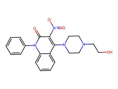4-(4-(2-hydroxyethyl)piperazin-1-yl)-3-nitro-1-phenylquinolin-2(1H)-one structure