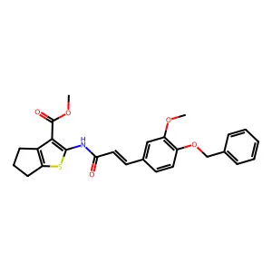 methyl 2-({(2E)-3-[4-(benzyloxy)-3-methoxyphenyl]prop-2-enoyl}amino)-5,6-dihydro-4H-cyclopenta[b]thiophene-3-carboxylate structure