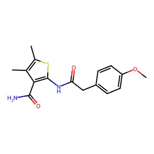 2-[2-(4-Methoxyphenyl)acetamido]-4,5-dimethylthiophene-3-carboxamide structure