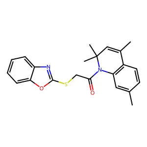 2-(1,3-benzoxazol-2-ylsulfanyl)-1-(2,2,4,7-tetramethylquinolin-1(2H)-yl)ethanone structure