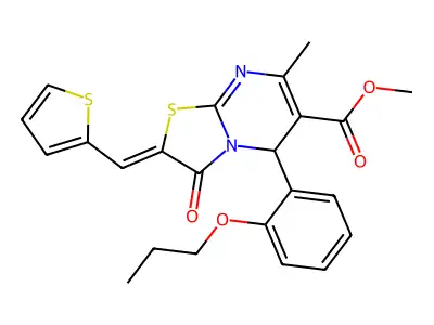 Methyl 2,3-dihydro-7-methyl-3-oxo-5-(2-propoxyphenyl)-2-(2-thienylmethylene)-5H-thiazolo[3,2-a]pyrimidine-6-carboxylate structure