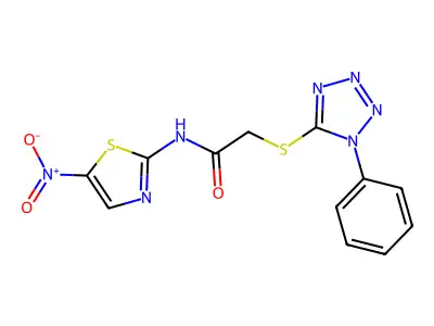N-(5-nitro-1,3-thiazol-2-yl)-2-(1-phenyltetrazol-5-yl)sulfanylacetamide structure