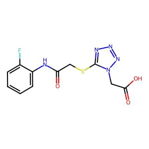 2-[5-[2-(2-Fluoroanilino)-2-oxoethyl]sulfanyltetrazol-1-yl]acetic acid structure