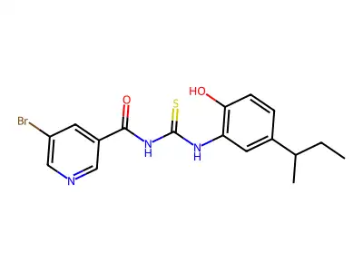 5-bromo-N-{[5-(butan-2-yl)-2-hydroxyphenyl]carbamothioyl}pyridine-3-carboxamide structure