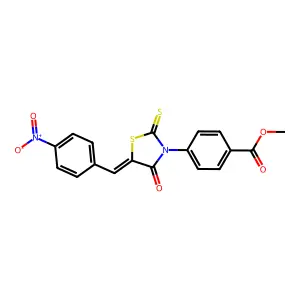 methyl 4-[(5E)-5-[(4-nitrophenyl)methylidene]-4-oxo-2-sulfanylidene-1,3-thiazolidin-3-yl]benzoate structure