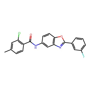 2-chloro-N-[2-(3-fluorophenyl)-1,3-benzoxazol-5-yl]-4-methylbenzamide structure