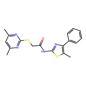 2-(4,6-dimethylpyrimidin-2-yl)sulfanyl-N-(5-methyl-4-phenyl-1,3-thiazol-2-yl)acetamide structure
