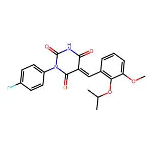 (5E)-1-(4-fluorophenyl)-5-[(3-methoxy-2-propan-2-yloxyphenyl)methylidene]-1,3-diazinane-2,4,6-trione structure