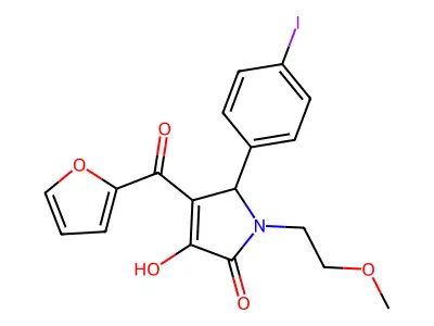 (4E)-4-[furan-2-yl(hydroxy)methylidene]-5-(4-iodophenyl)-1-(2-methoxyethyl)pyrrolidine-2,3-dione structure