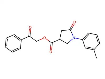 2-Oxo-2-phenylethyl 1-(3-methylphenyl)-5-oxo-3-pyrrolidinecarboxylate structure