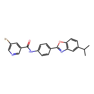 5-bromo-N-{4-[5-(propan-2-yl)-1,3-benzoxazol-2-yl]phenyl}pyridine-3-carboxamide structure