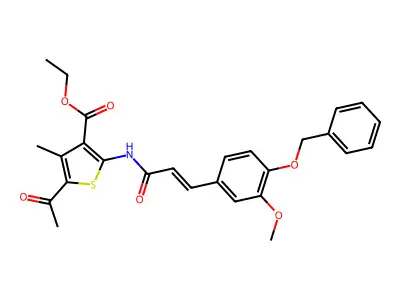 ethyl 2-{(2E)-3-[3-methoxy-4-(phenylmethoxy)phenyl]prop-2-enoylamino}-5-acetyl-4-methylthiophene-3-carboxylate structure