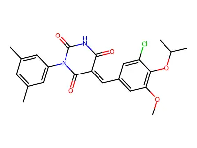 (5E)-5-[(3-chloro-5-methoxy-4-propan-2-yloxyphenyl)methylidene]-1-(3,5-dimethylphenyl)-1,3-diazinane-2,4,6-trione structure
