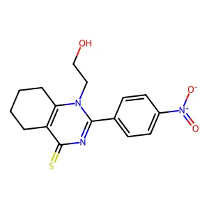 1-(2-hydroxyethyl)-2-(4-nitrophenyl)-5,6,7,8-tetrahydroquinazoline-4(1H)-thione structure