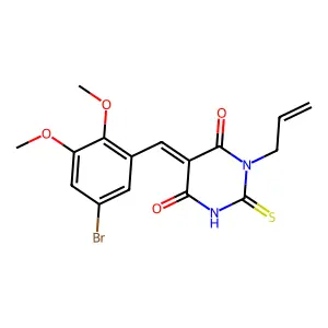1-allyl-5-(5-bromo-2,3-dimethoxybenzylidene)-2-thioxodihydropyrimidine-4,6(1H,5H)-dione structure