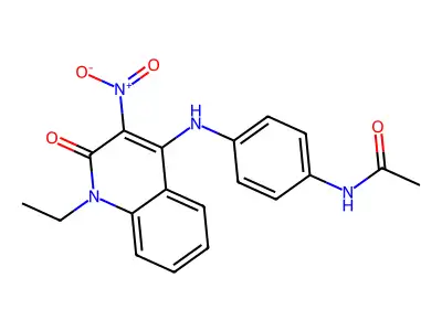 N-(4-((1-ethyl-3-nitro-2-oxo-1,2-dihydroquinolin-4-yl)amino)phenyl)acetamide structure