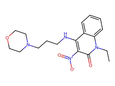 1-ethyl-4-((3-morpholinopropyl)amino)-3-nitroquinolin-2(1H)-one structure