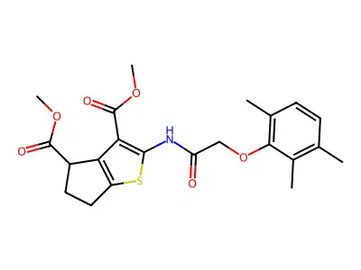dimethyl 2-{[(2,3,6-trimethylphenoxy)acetyl]amino}-5,6-dihydro-4H-cyclopenta[b]thiophene-3,4-dicarboxylate structure