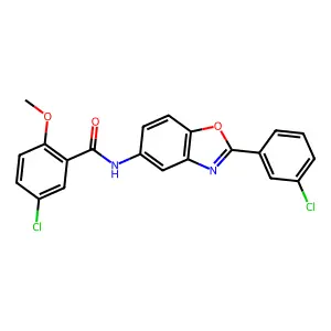 5-chloro-N-[2-(3-chlorophenyl)-1,3-benzoxazol-5-yl]-2-methoxybenzamide structure