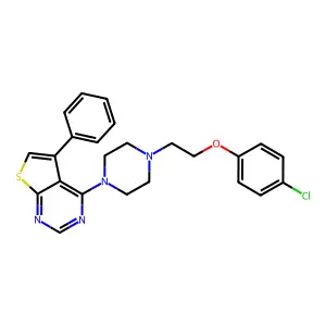 4-(4-(2-(4-Chlorophenoxy)ethyl)piperazin-1-yl)-5-phenylthieno[2,3-d]pyrimidine structure