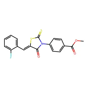 methyl 4-[(5E)-5-(2-fluorobenzylidene)-4-oxo-2-thioxo-1,3-thiazolidin-3-yl]benzoate structure